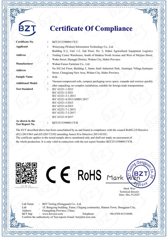 CE / RoHS Certificate - Sofa preview