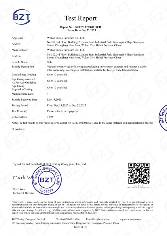 GCC / 16 CFR 1640 Test Report - Sofa Filing preview