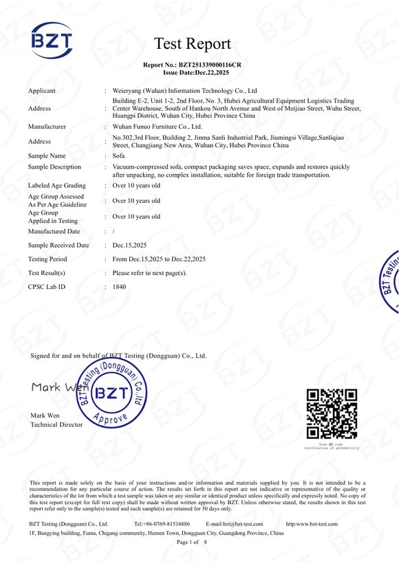 GCC / 16 CFR 1640 Test Report - Sofa preview